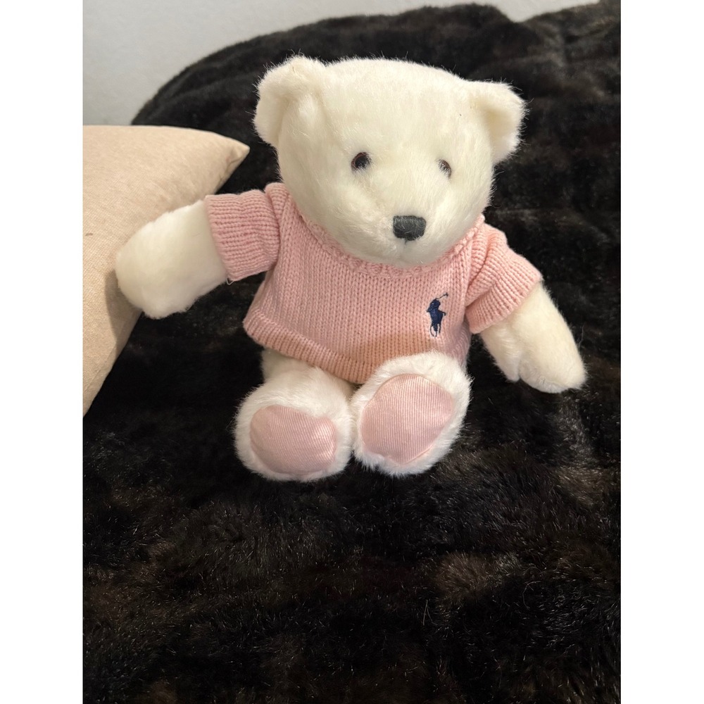 Ralph Lauren Romance White Teddy Bear Pink Cable Knit Sweater Plush Toy